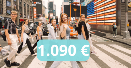 group of au pairs crossing the street in manhattan