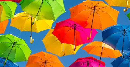 colorful umbrellas in the sky
