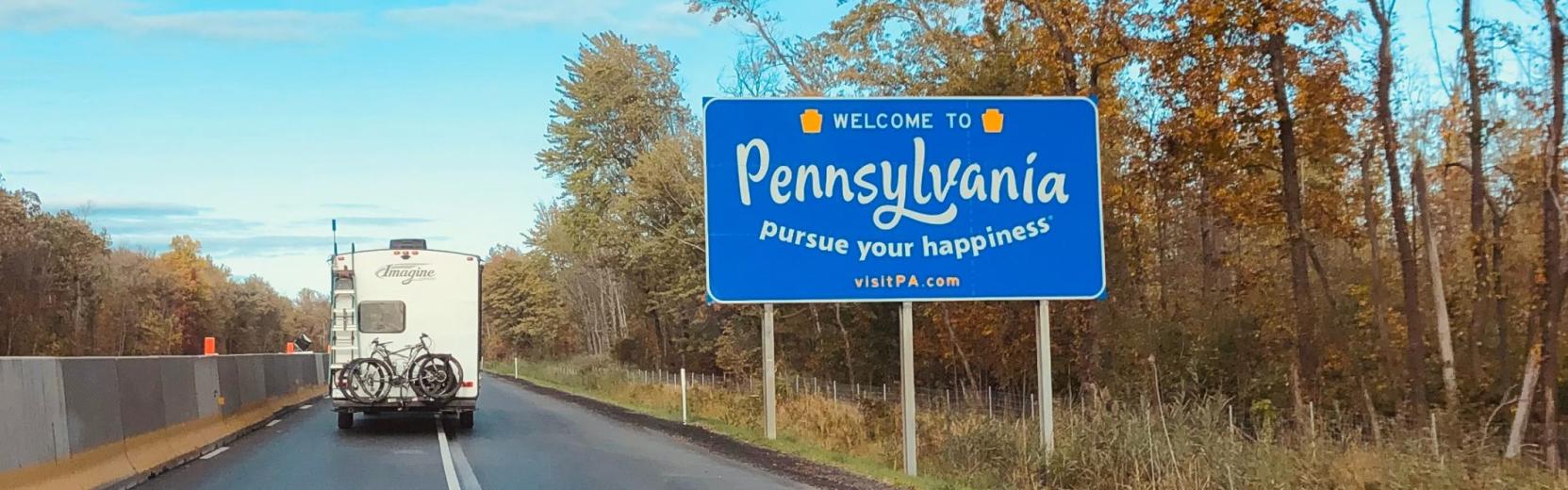 Welcome to Pennsylvania Welcome to PA sign on the road